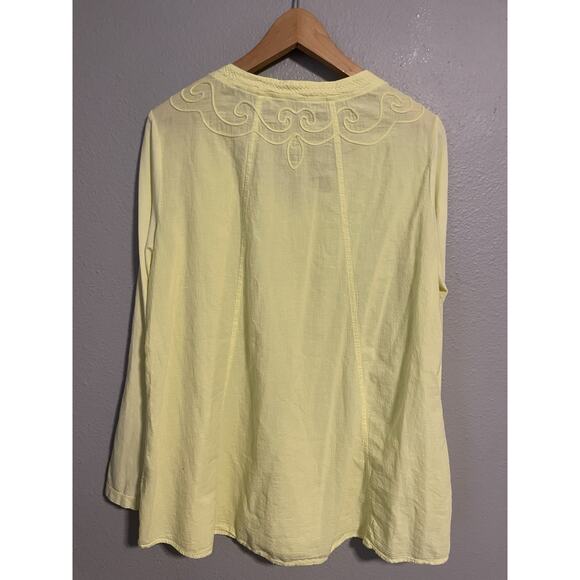 Soft Surroundings Womens Top Large Yellow Embroidered V Neck Long Sleeve Boho - Picture 2 of 7